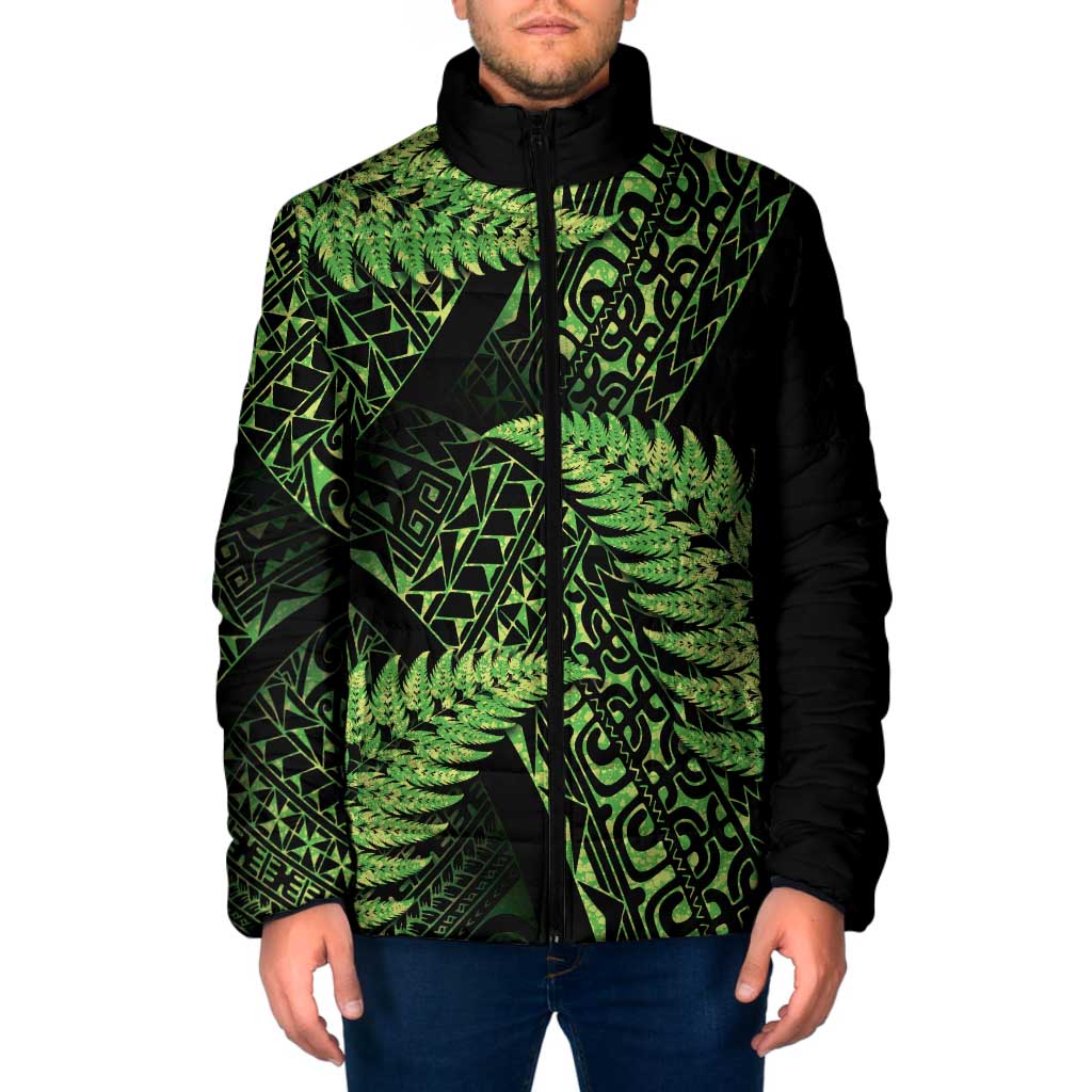 New Zealand Rugby Pacific Personalised Padded Jacket All Lime Maori Pasifika Fern Pattern - Polynesian Pride