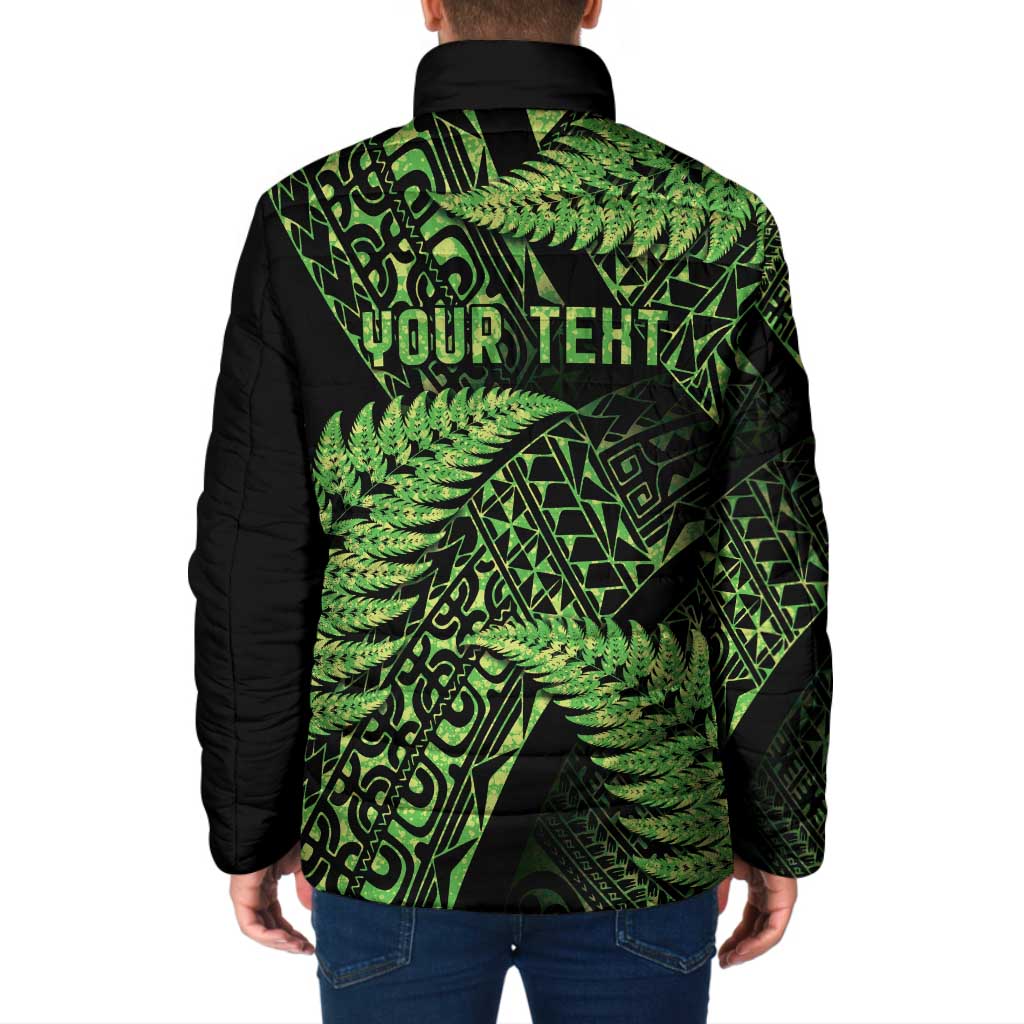 New Zealand Rugby Pacific Personalised Padded Jacket All Lime Maori Pasifika Fern Pattern - Polynesian Pride
