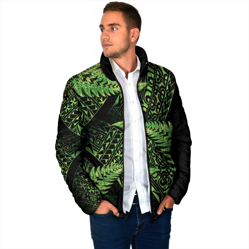 New Zealand Rugby Pacific Personalised Padded Jacket All Lime Maori Pasifika Fern Pattern - Polynesian Pride