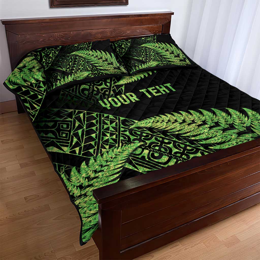 New Zealand Rugby Pacific Personalised Quilt Bed Set All Lime Maori Pasifika Fern Pattern