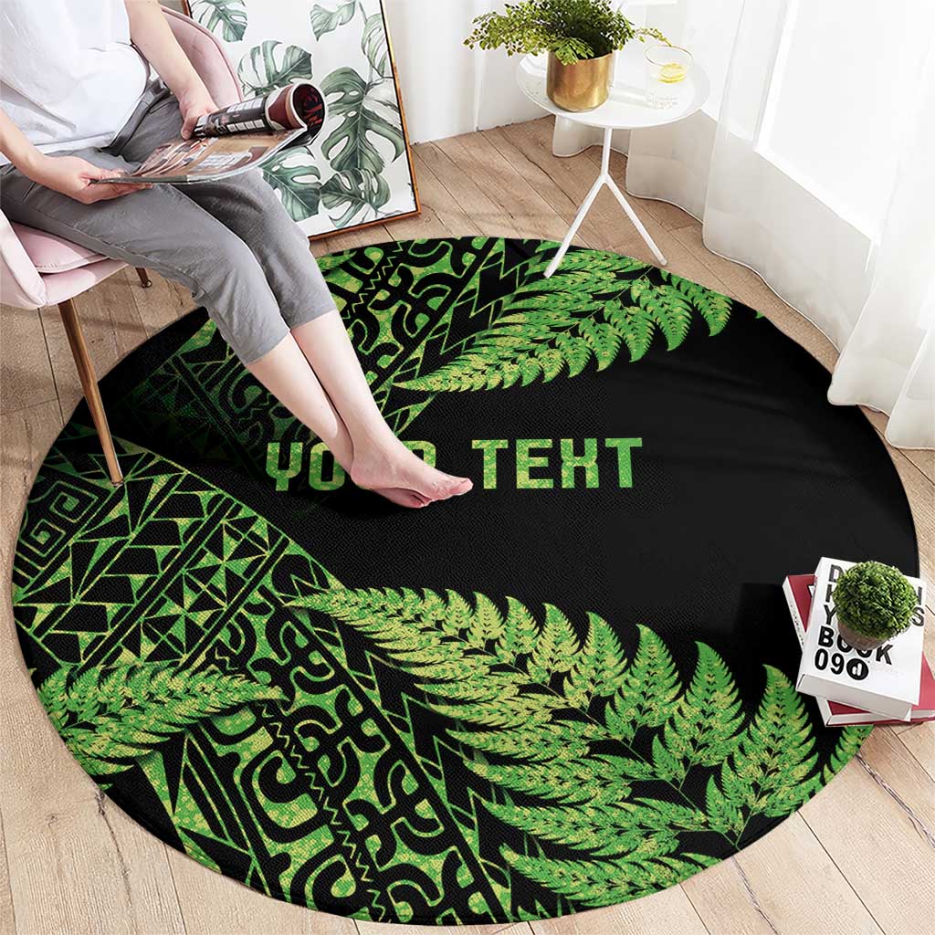New Zealand Rugby Pacific Personalised Round Carpet All Lime Maori Pasifika Fern Pattern