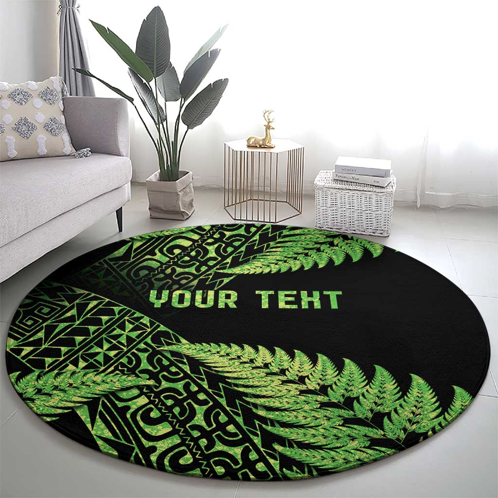New Zealand Rugby Pacific Personalised Round Carpet All Lime Maori Pasifika Fern Pattern