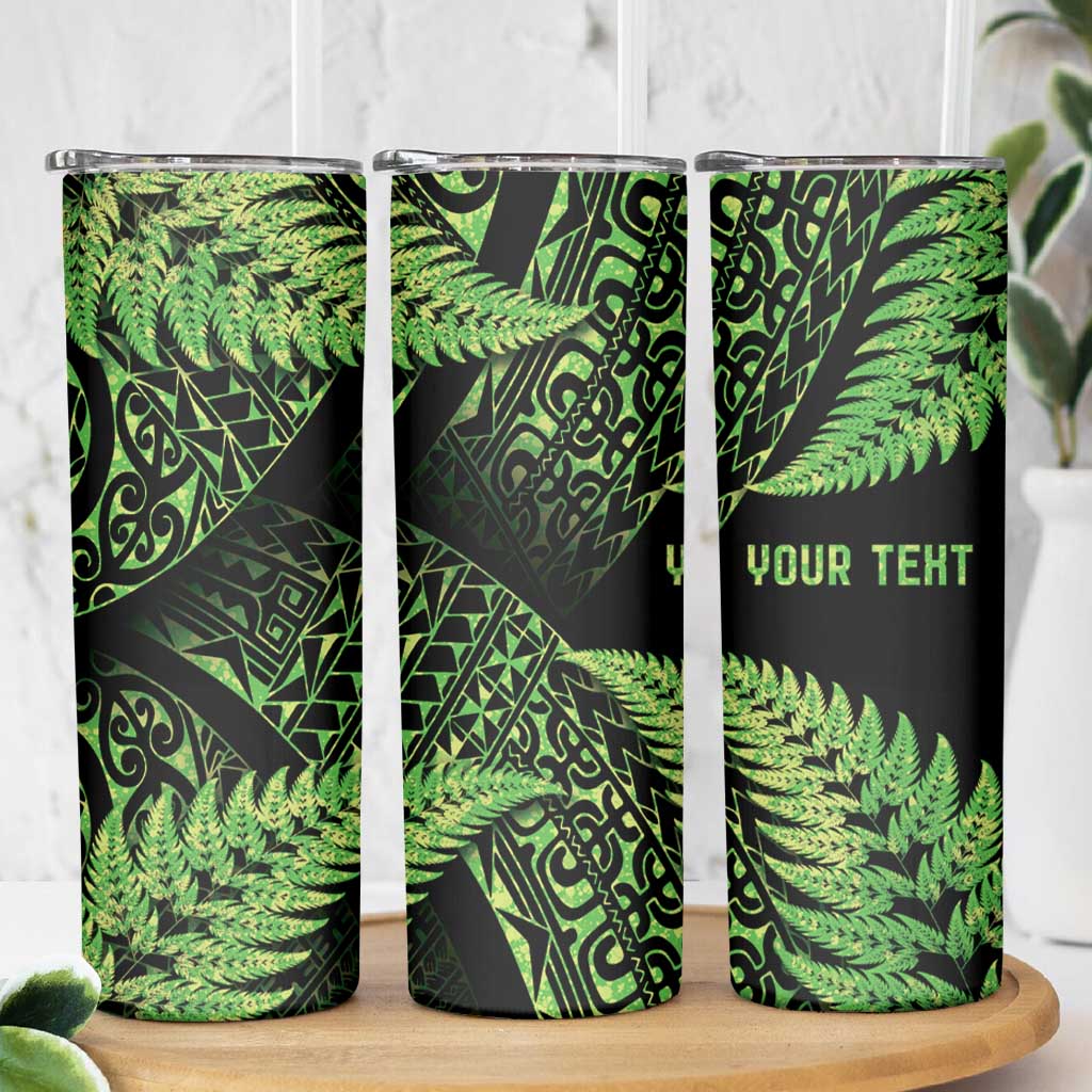 New Zealand Rugby Pacific Personalised Skinny Tumbler All Lime Maori Pasifika Fern Pattern