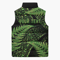 New Zealand Rugby Pacific Personalised Sleeveless Puffer Jacket All Lime Maori Pasifika Fern Pattern - Polynesian Pride