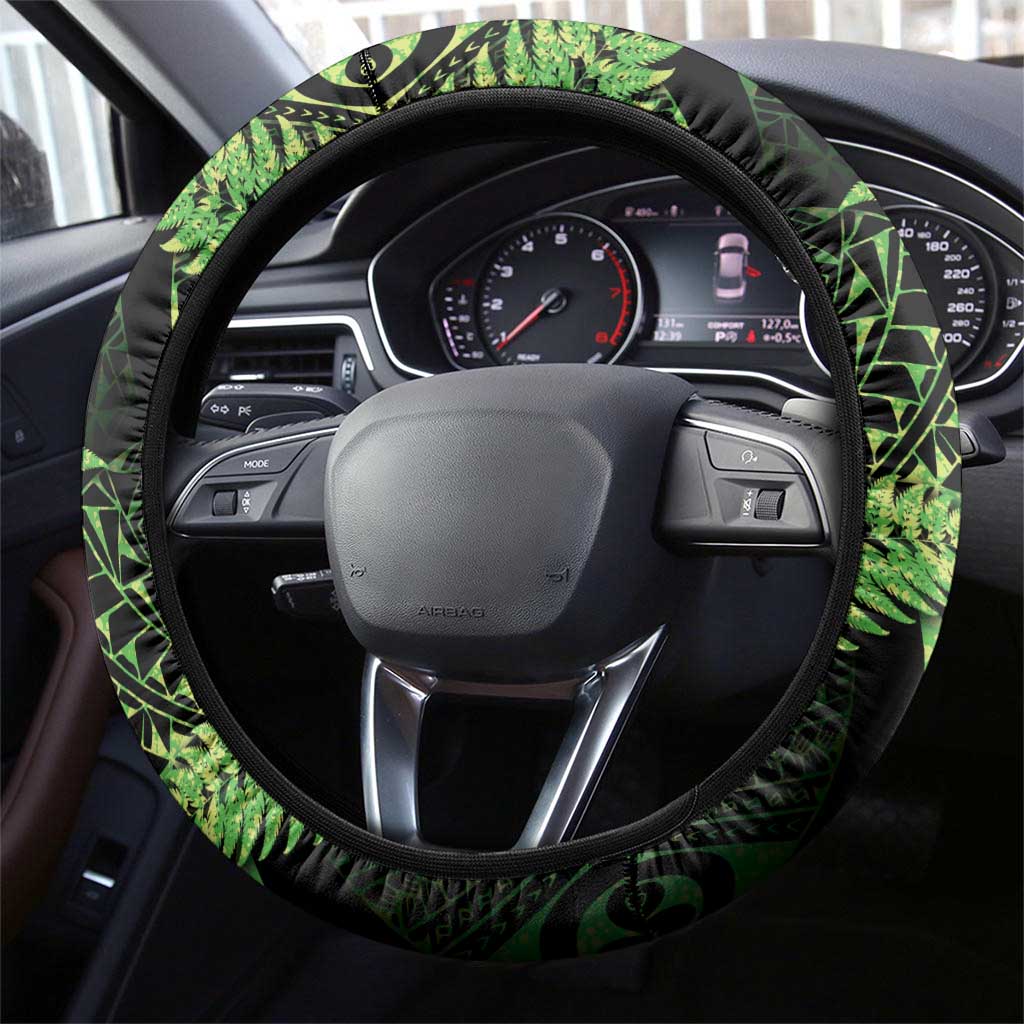 New Zealand Rugby Pacific Steering Wheel Cover All Lime Maori Pasifika Fern Pattern