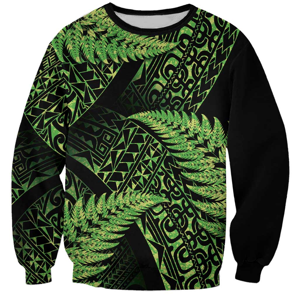 New Zealand Rugby Pacific Personalised Sweatshirt All Lime Maori Pasifika Fern Pattern