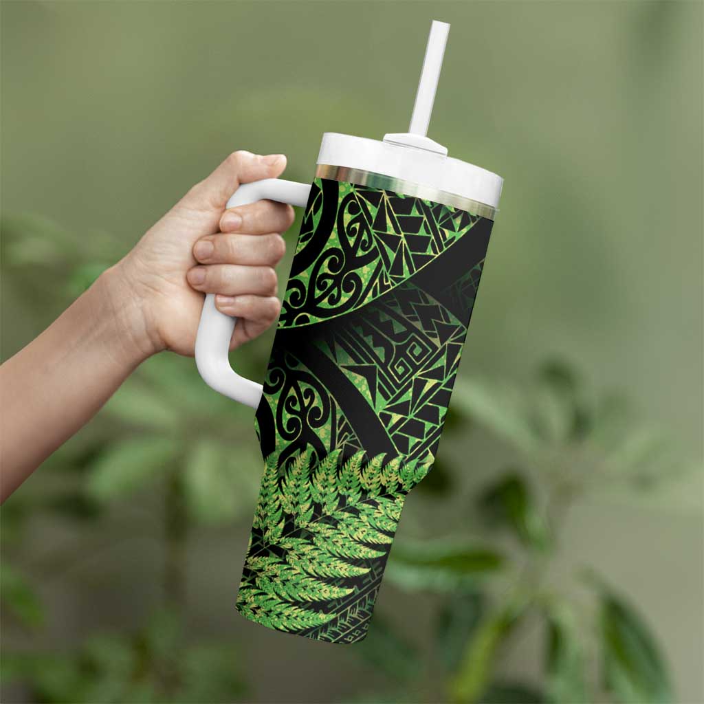 New Zealand Rugby Pacific Personalised Tumbler With Handle All Lime Maori Pasifika Fern Pattern