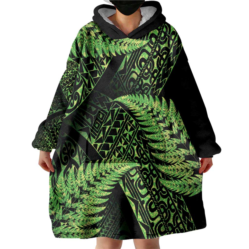New Zealand Rugby Pacific Personalised Wearable Blanket Hoodie All Lime Maori Pasifika Fern Pattern