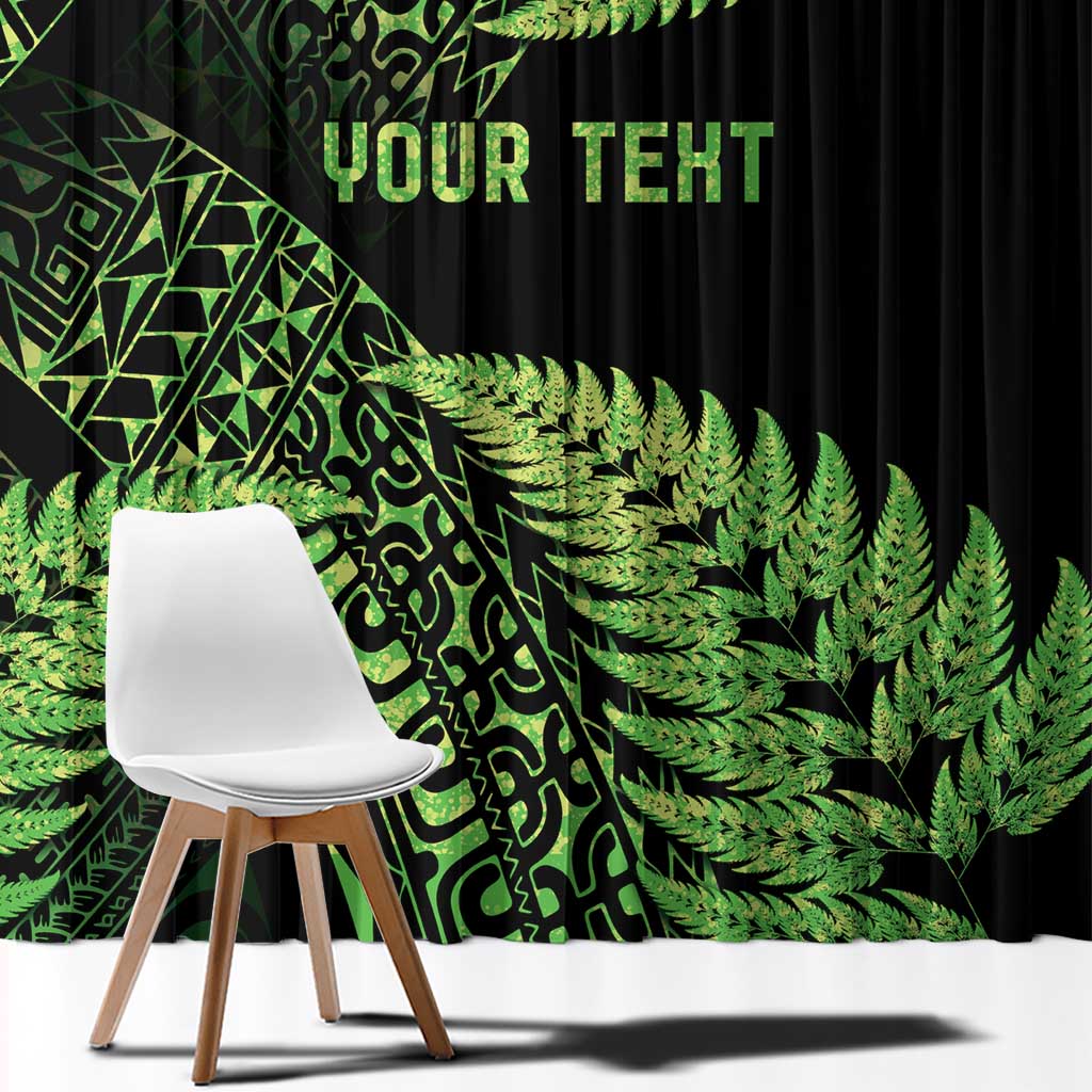 New Zealand Rugby Pacific Personalised Window Curtain All Lime Maori Pasifika Fern Pattern