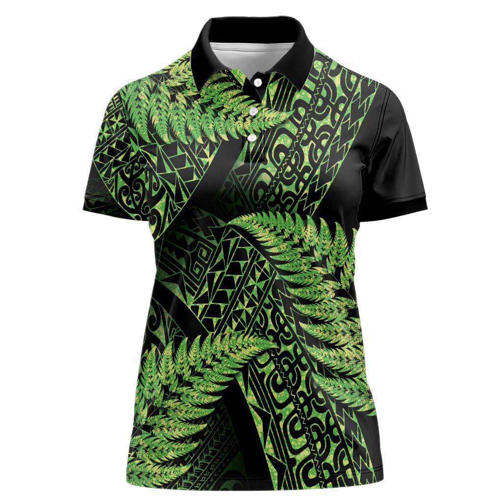 New Zealand Rugby Pacific Personalised Women Polo Shirt All Lime Maori Pasifika Fern Pattern