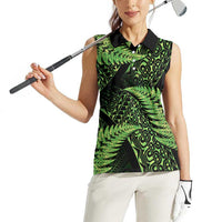 New Zealand Rugby Pacific Personalised Women Sleeveless Polo Shirt All Lime Maori Pasifika Fern Pattern