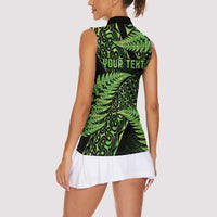 New Zealand Rugby Pacific Personalised Women Sleeveless Polo Shirt All Lime Maori Pasifika Fern Pattern