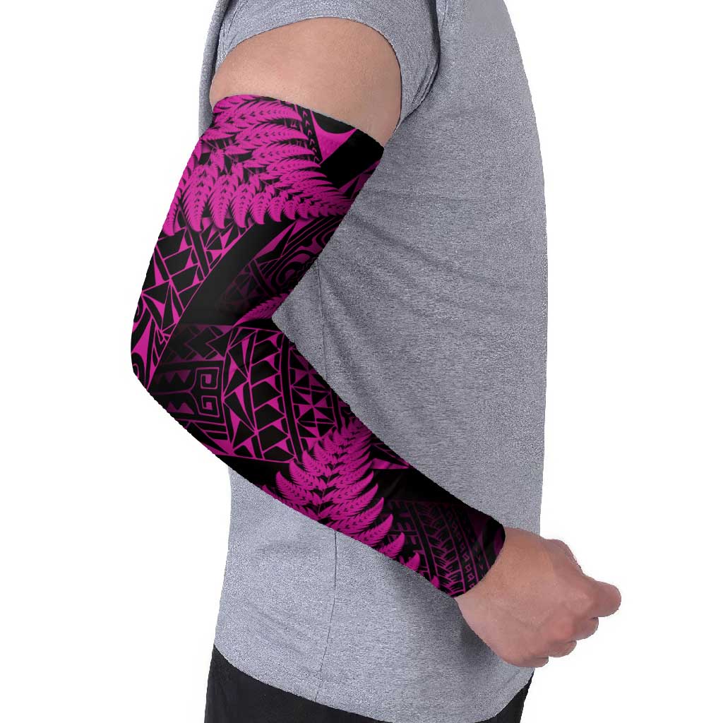 New Zealand Rugby Pacific Personalised Arm Sleeves All Pink Maori Pasifika Fern Pattern - Polynesian Pride