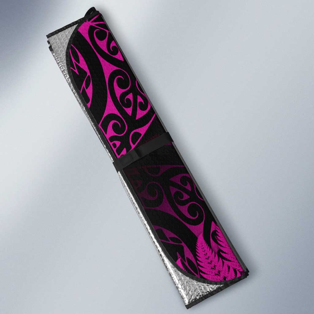 New Zealand Rugby Pacific Personalised Auto Sun Shade All Pink Maori Pasifika Fern Pattern - Polynesian Pride