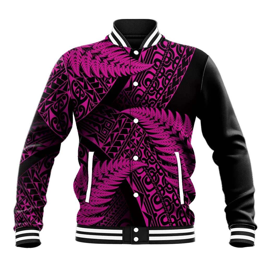 New Zealand Rugby Pacific Personalised Baseball Jacket All Pink Maori Pasifika Fern Pattern