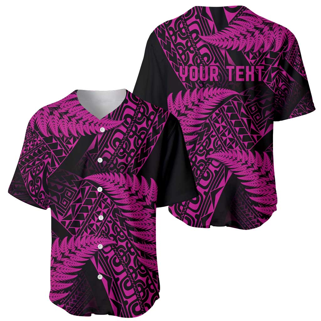 New Zealand Rugby Pacific Personalised Baseball Jersey All Pink Maori Pasifika Fern Pattern