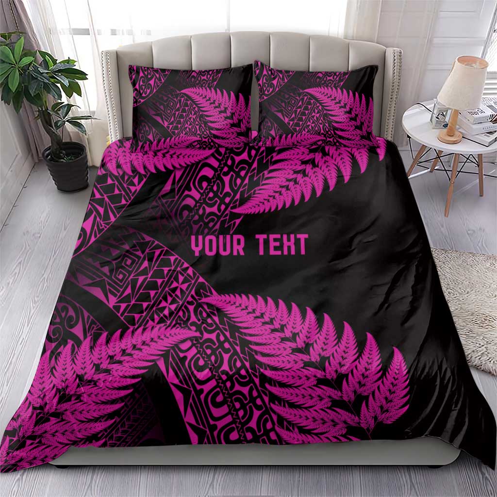 New Zealand Rugby Pacific Personalised Bedding Set All Pink Maori Pasifika Fern Pattern