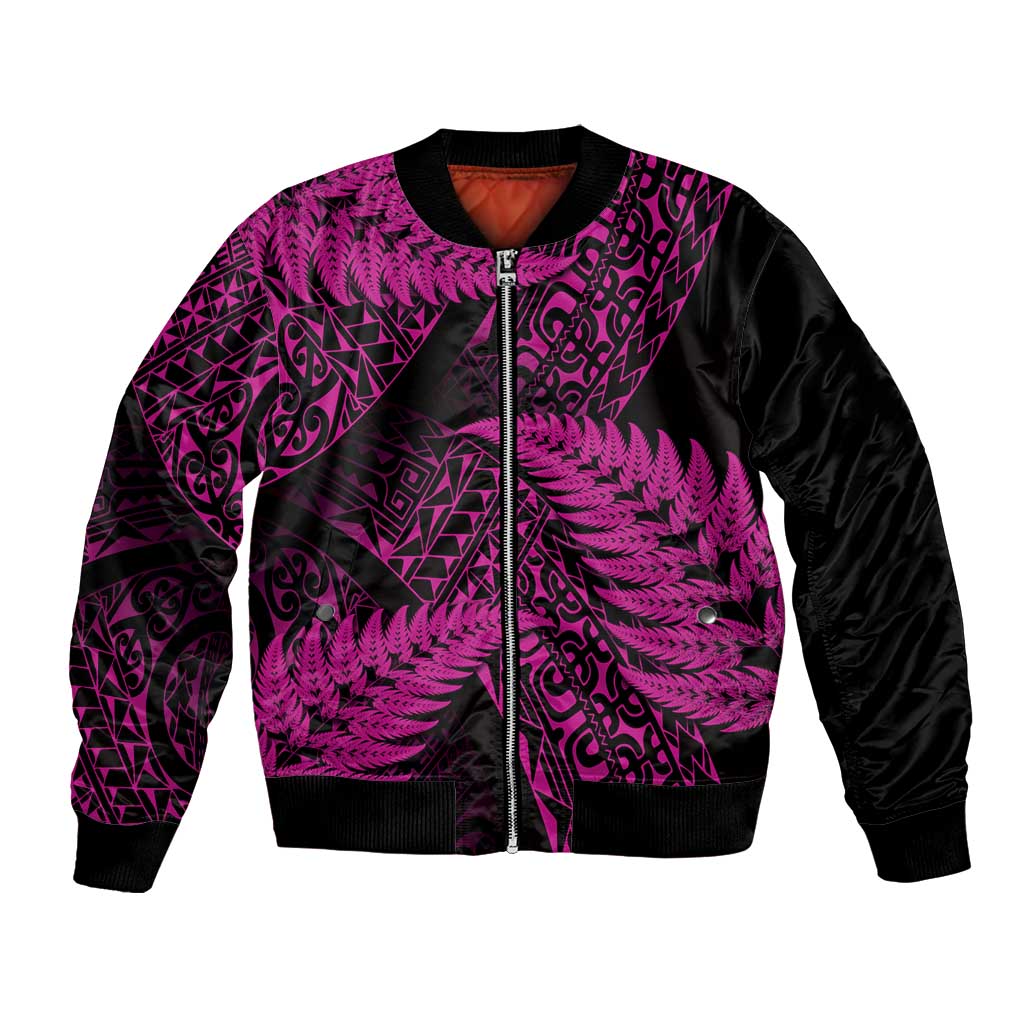 New Zealand Rugby Pacific Personalised Bomber Jacket All Pink Maori Pasifika Fern Pattern