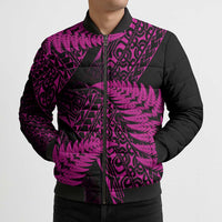 New Zealand Rugby Pacific Personalised Bomber Puffer Jacket All Pink Maori Pasifika Fern Pattern - Polynesian Pride