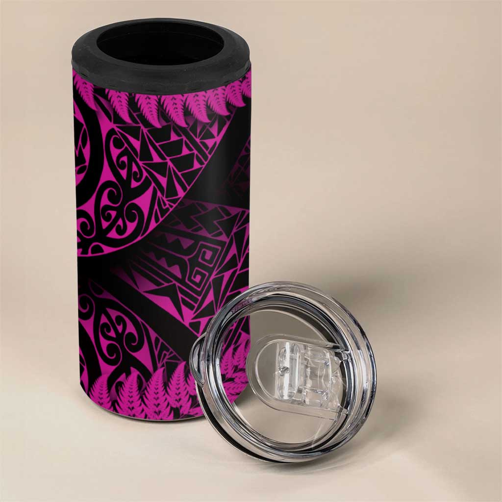 New Zealand Rugby Pacific Personalised 4 in 1 Can Cooler Tumbler All Pink Maori Pasifika Fern Pattern