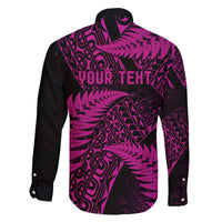 New Zealand Rugby Pacific Personalised Family Matching Off The Shoulder Long Sleeve Dress and Hawaiian Shirt All Pink Maori Pasifika Fern Pattern