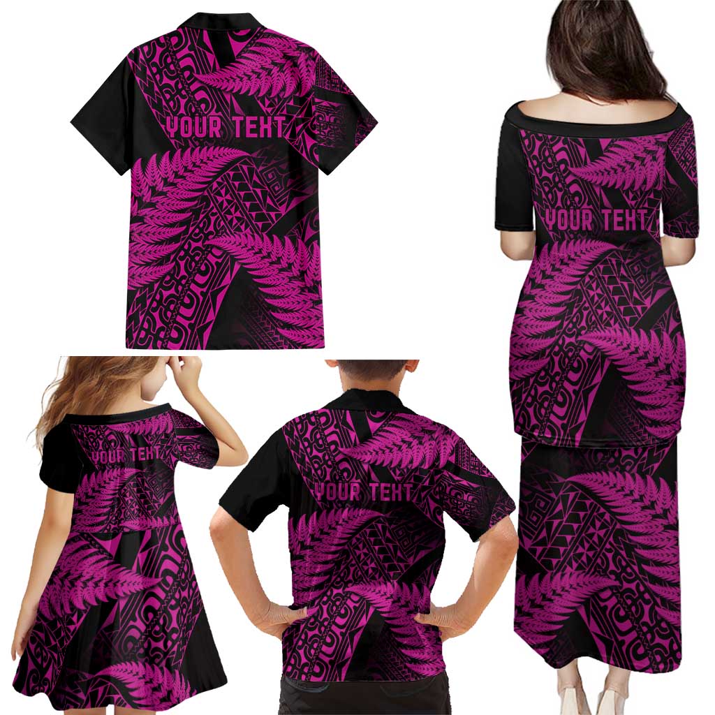 New Zealand Rugby Pacific Personalised Family Matching Puletasi and Hawaiian Shirt All Pink Maori Pasifika Fern Pattern