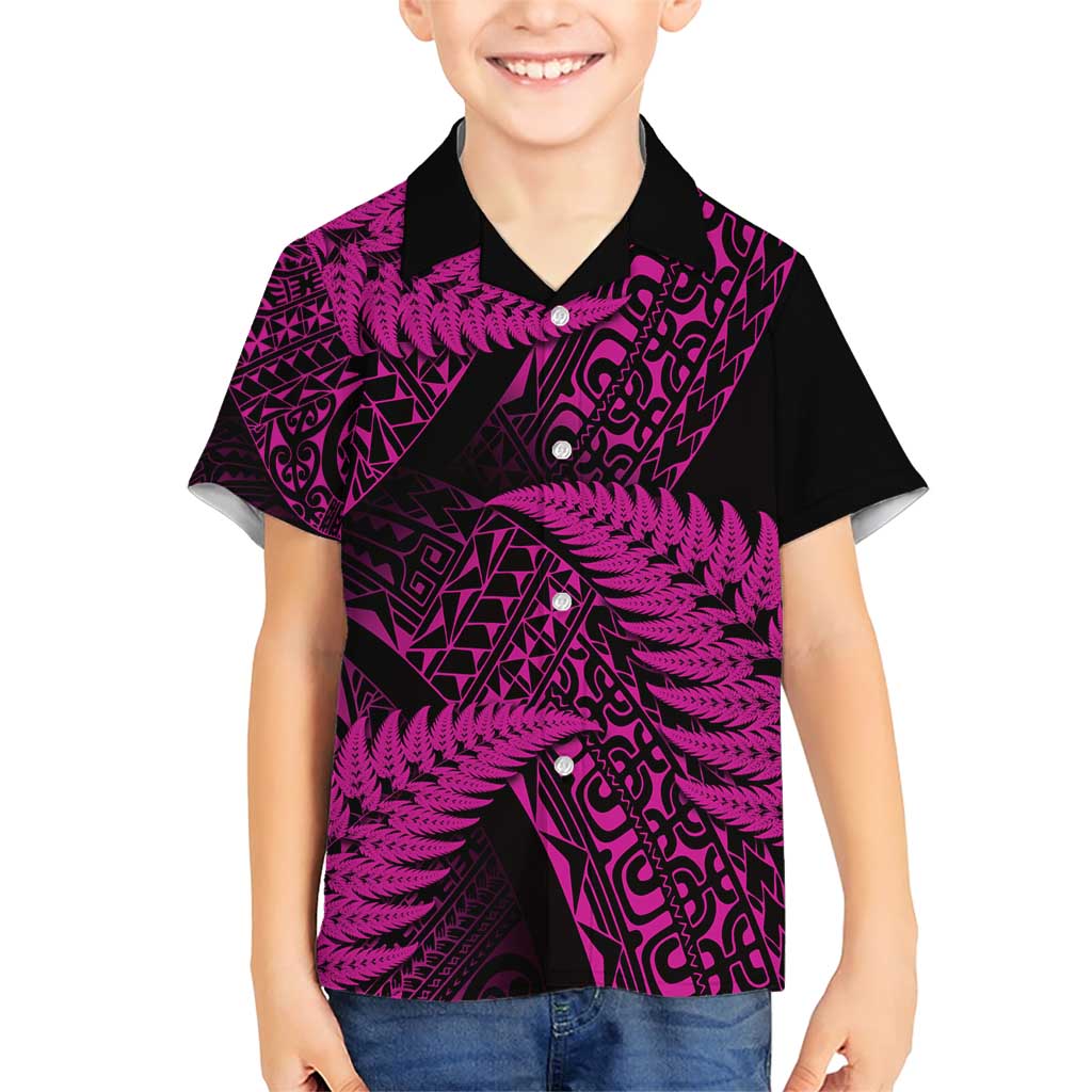 New Zealand Rugby Pacific Personalised Family Matching Short Sleeve Bodycon Dress and Hawaiian Shirt All Pink Maori Pasifika Fern Pattern