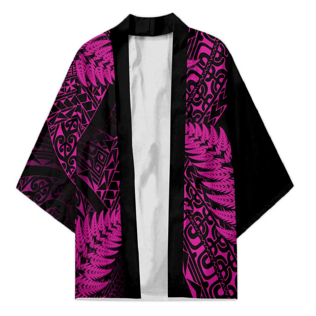 New Zealand Rugby Pacific Personalised Kimono All Pink Maori Pasifika Fern Pattern - Polynesian Pride