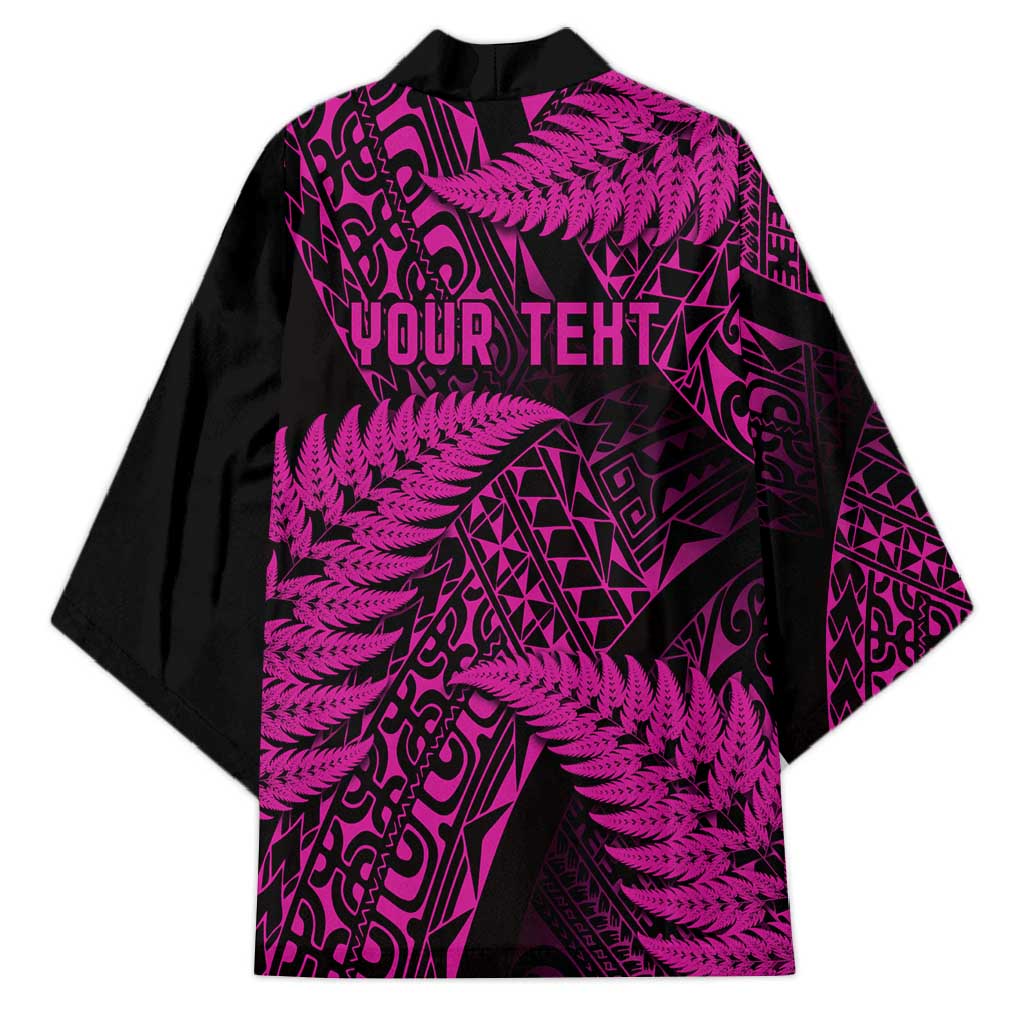 New Zealand Rugby Pacific Personalised Kimono All Pink Maori Pasifika Fern Pattern - Polynesian Pride