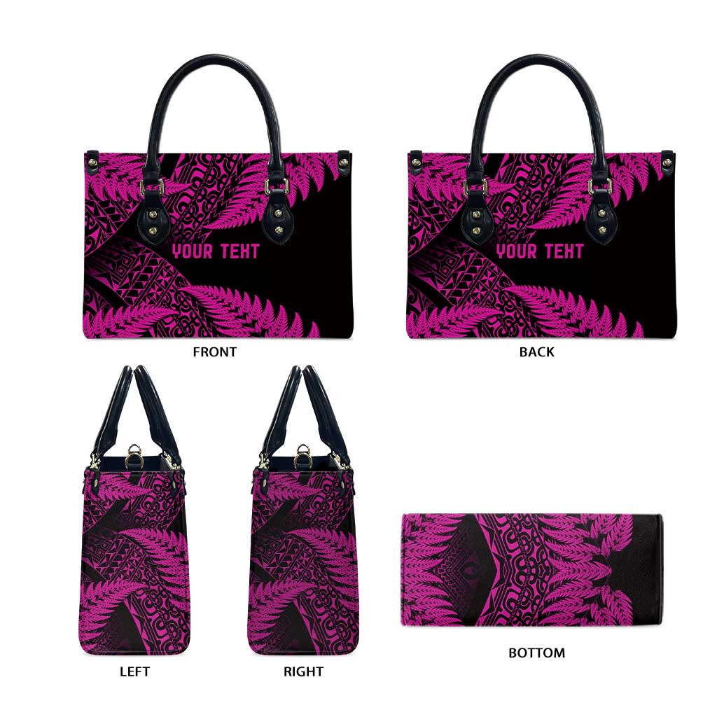 New Zealand Rugby Pacific Personalised Leather Bag All Pink Maori Pasifika Fern Pattern - Polynesian Pride