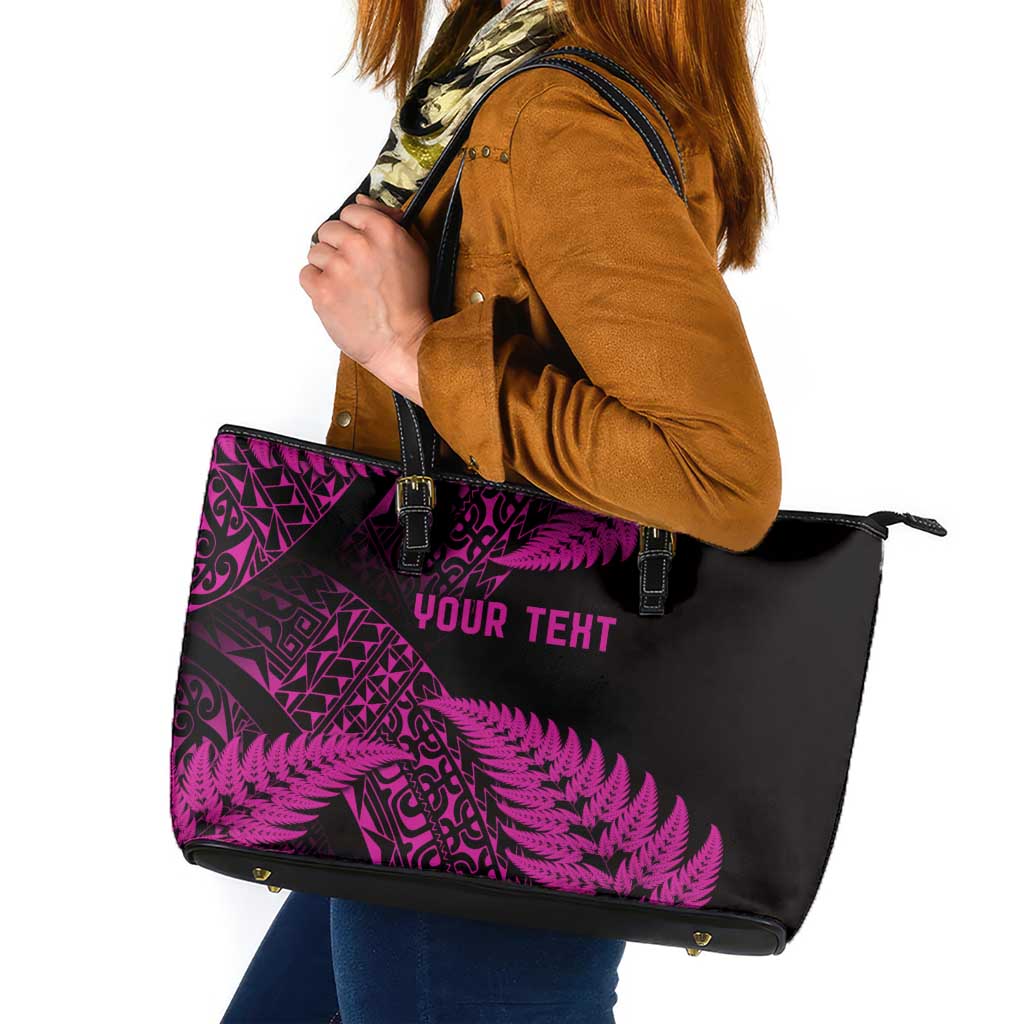 New Zealand Rugby Pacific Personalised Leather Tote Bag All Pink Maori Pasifika Fern Pattern