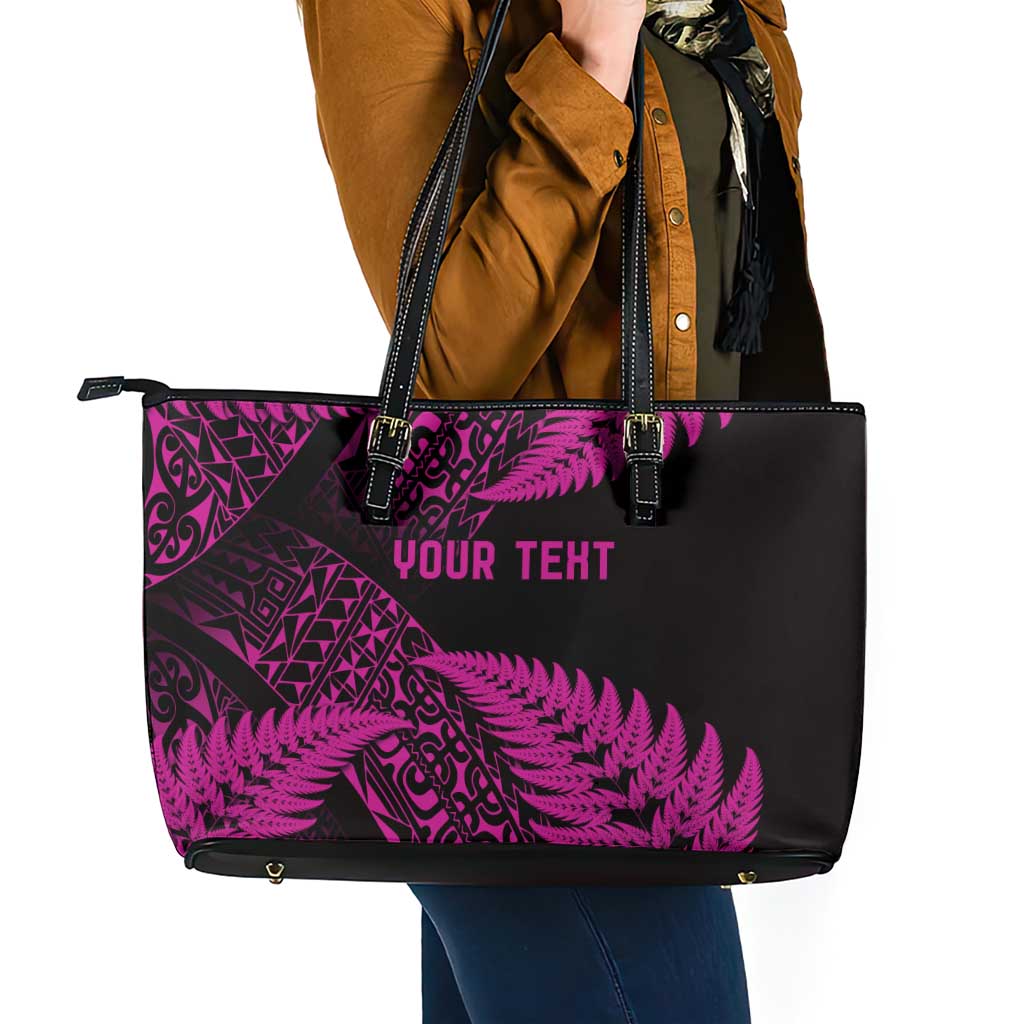 New Zealand Rugby Pacific Personalised Leather Tote Bag All Pink Maori Pasifika Fern Pattern