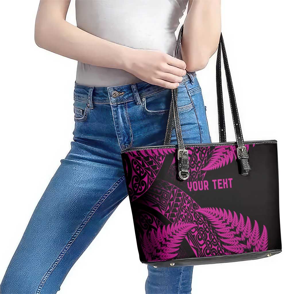 New Zealand Rugby Pacific Personalised Leather Tote Bag All Pink Maori Pasifika Fern Pattern