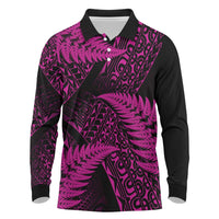 New Zealand Rugby Pacific Personalised Long Sleeve Polo Shirt All Pink Maori Pasifika Fern Pattern
