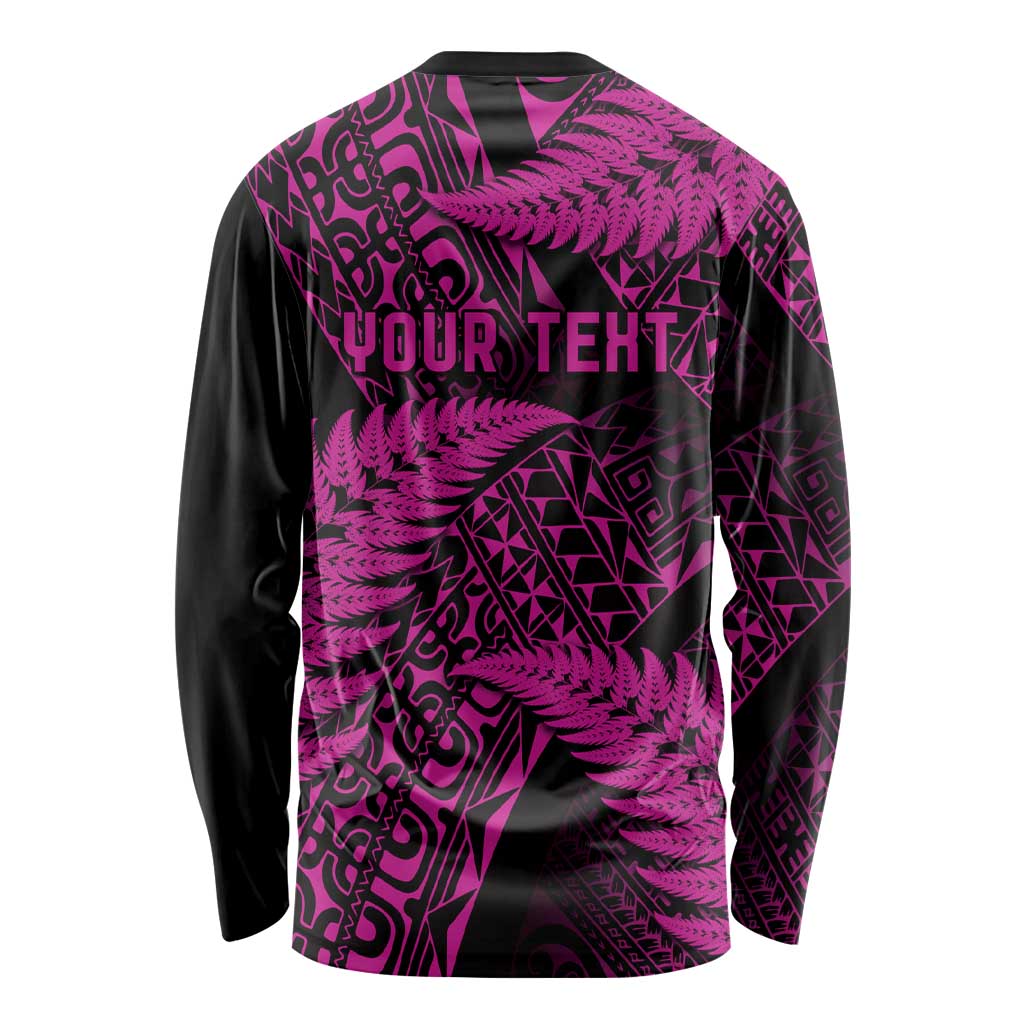 New Zealand Rugby Pacific Personalised Long Sleeve Shirt All Pink Maori Pasifika Fern Pattern