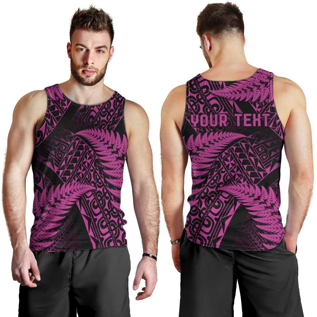 New Zealand Rugby Pacific Personalised Men Tank Top All Pink Maori Pasifika Fern Pattern