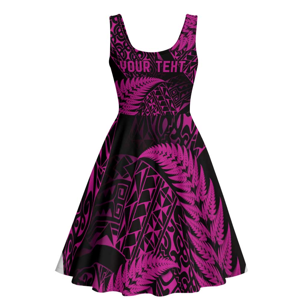 New Zealand Rugby Pacific Personalised Midi Dress All Pink Maori Pasifika Fern Pattern - Polynesian Pride