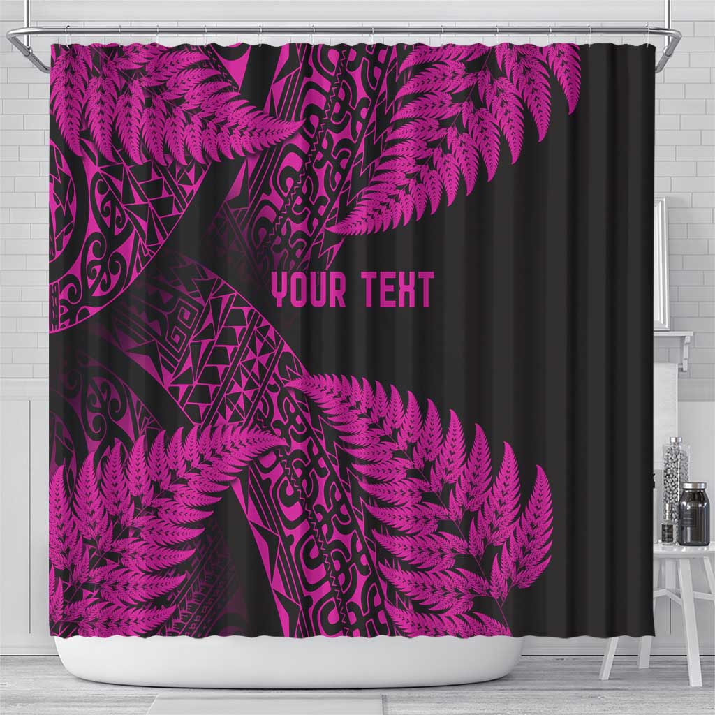 New Zealand Rugby Pacific Personalised Shower Curtain All Pink Maori Pasifika Fern Pattern