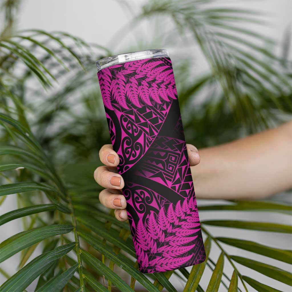 New Zealand Rugby Pacific Personalised Skinny Tumbler All Pink Maori Pasifika Fern Pattern