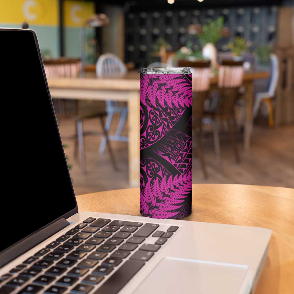 New Zealand Rugby Pacific Personalised Skinny Tumbler All Pink Maori Pasifika Fern Pattern