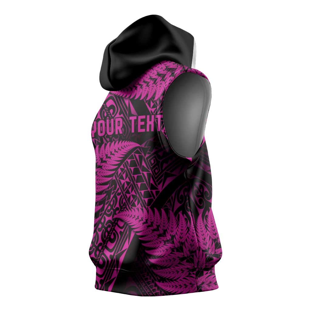 New Zealand Rugby Pacific Personalised Sleeveless Hoodie All Pink Maori Pasifika Fern Pattern - Polynesian Pride
