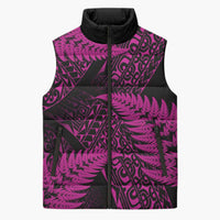 New Zealand Rugby Pacific Personalised Sleeveless Puffer Jacket All Pink Maori Pasifika Fern Pattern - Polynesian Pride