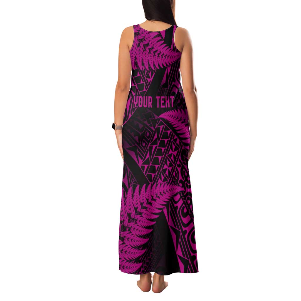 New Zealand Rugby Pacific Personalised Tank Maxi Dress All Pink Maori Pasifika Fern Pattern