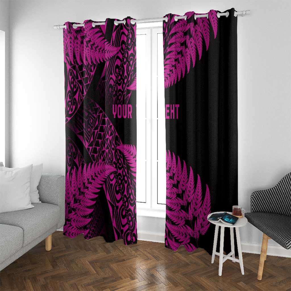 New Zealand Rugby Pacific Personalised Window Curtain All Pink Maori Pasifika Fern Pattern