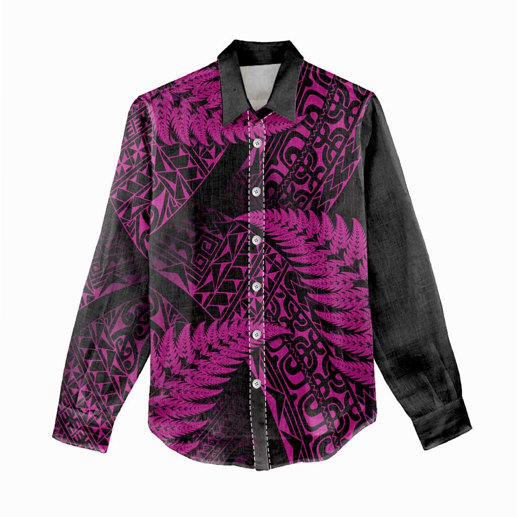 New Zealand Rugby Pacific Personalised Women Casual Shirt All Pink Maori Pasifika Fern Pattern