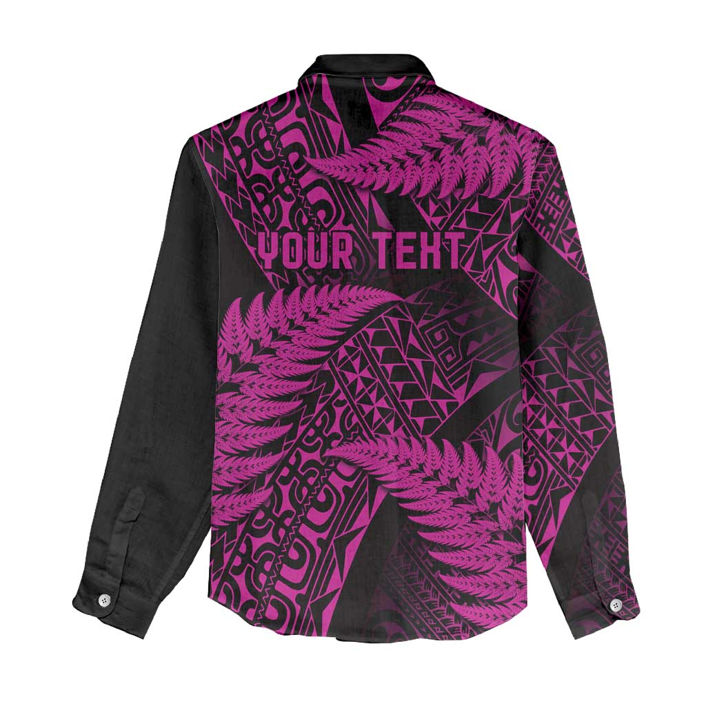 New Zealand Rugby Pacific Personalised Women Casual Shirt All Pink Maori Pasifika Fern Pattern