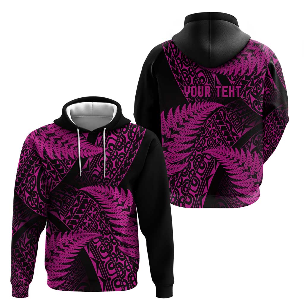 New Zealand Rugby Pacific Personalised Zip Hoodie All Pink Maori Pasifika Fern Pattern