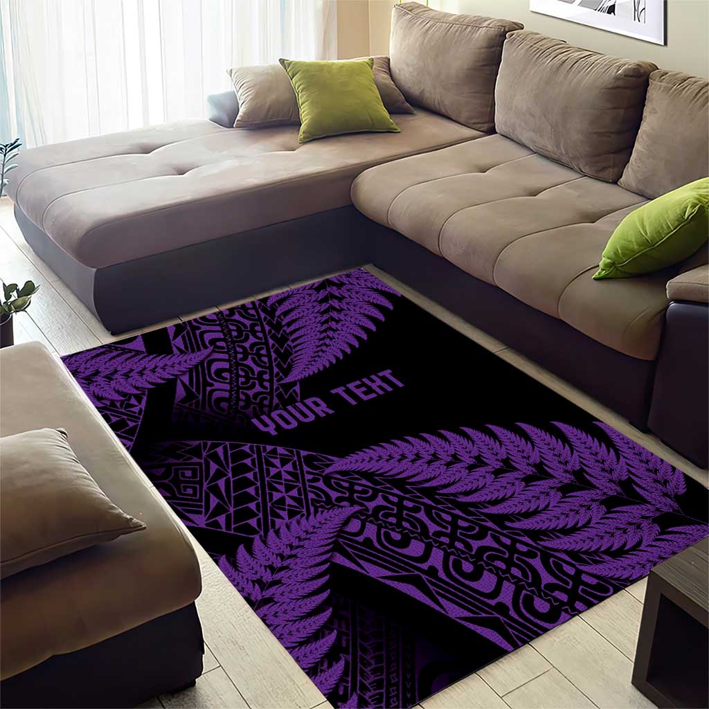 New Zealand Rugby Pacific Personalised Area Rug All Purple Maori Pasifika Fern Pattern