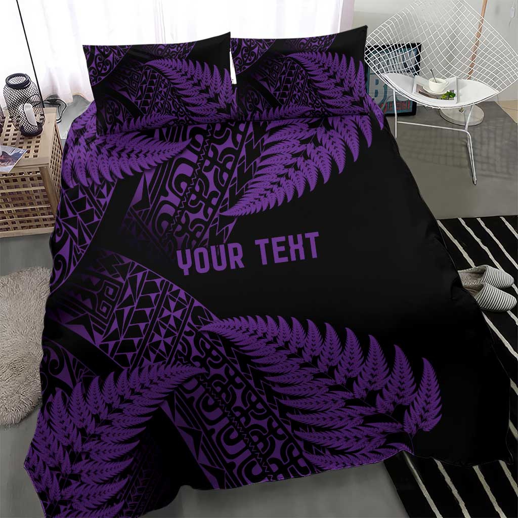 New Zealand Rugby Pacific Personalised Bedding Set All Purple Maori Pasifika Fern Pattern