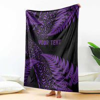 New Zealand Rugby Pacific Personalised Blanket All Purple Maori Pasifika Fern Pattern